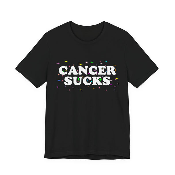Cancer Sucks T-Shirt in White with Stars
