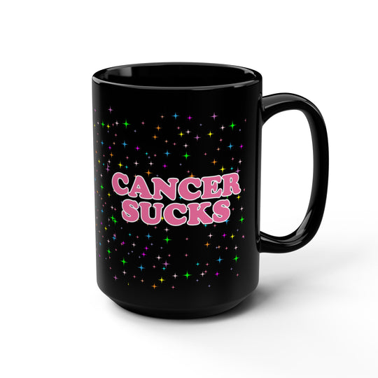 Cancer Sucks Sparkle Stars 15oz Black Coffee Mug