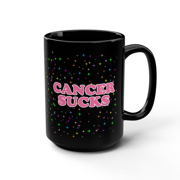 Cancer Sucks Sparkle Stars 15oz Black Coffee Mug