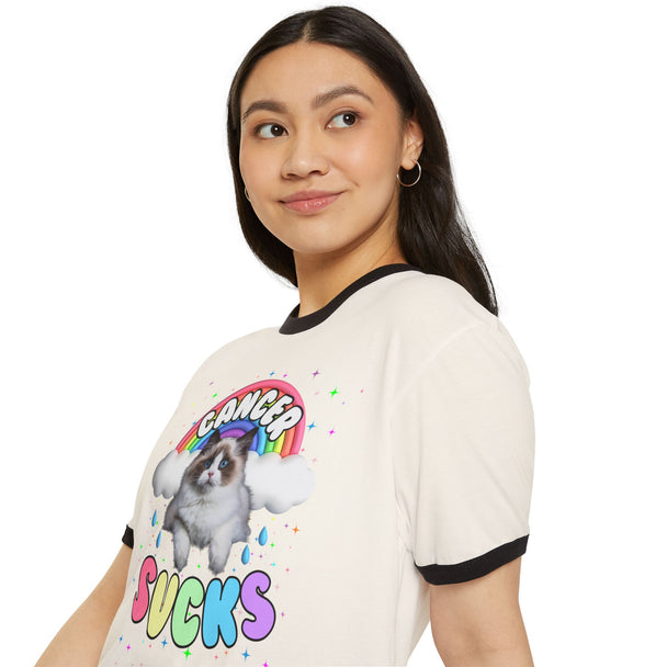 Cancer Sucks Cutie Cat Ringer T-Shirt