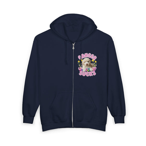 Cancer Sucks Cute Puppy – Floral Dog Cancer Awareness Gift for Survivors, Fighters & Supporters - Zip Up Hoodie