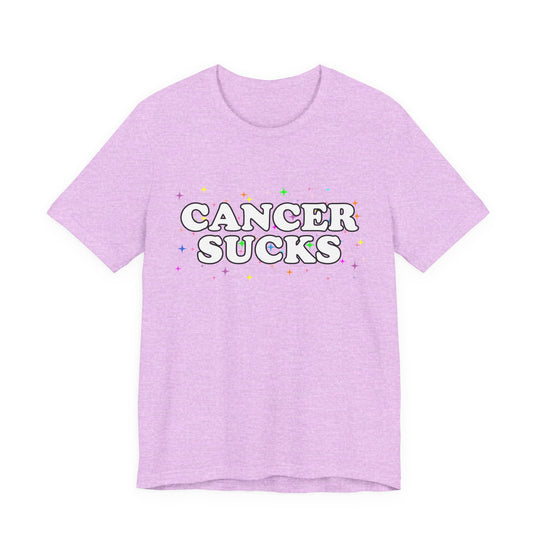 Cancer Sucks T-Shirt in White with Stars