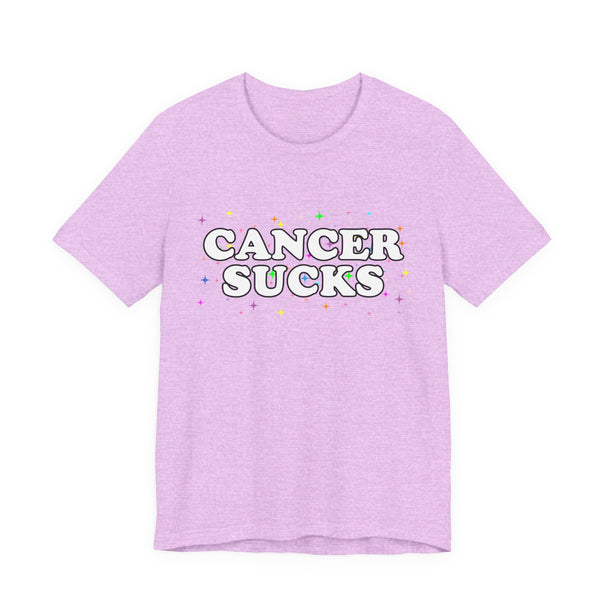 Cancer Sucks T-Shirt in White with Stars