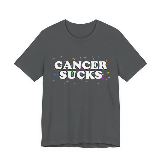 Cancer Sucks T-Shirt in White with Stars