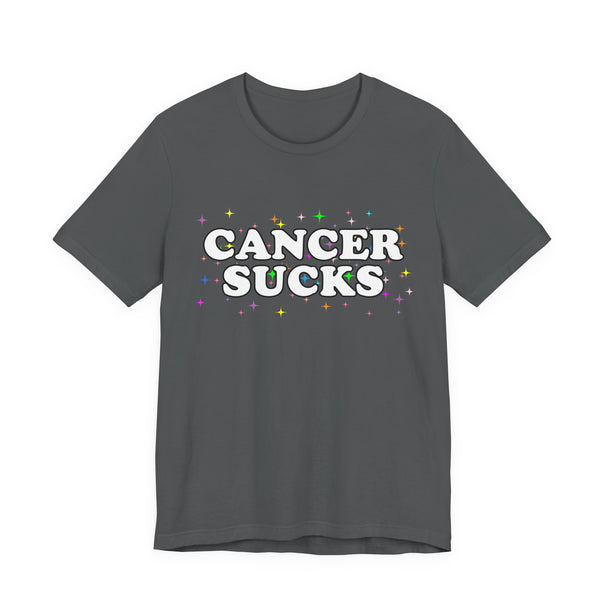 Cancer Sucks T-Shirt in White with Stars