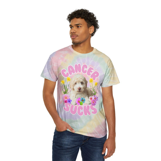 Cancer Sucks Puppy Flower Power – Spiral Tie-Dye T-shirt