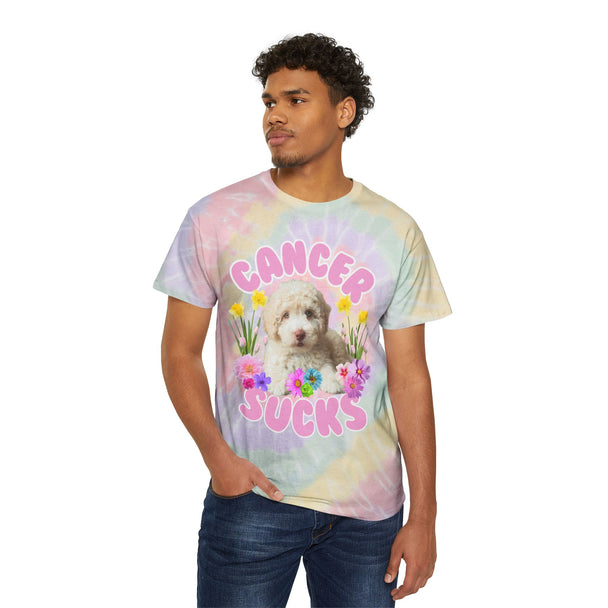 Cancer Sucks Puppy Flower Power – Spiral Tie-Dye T-shirt