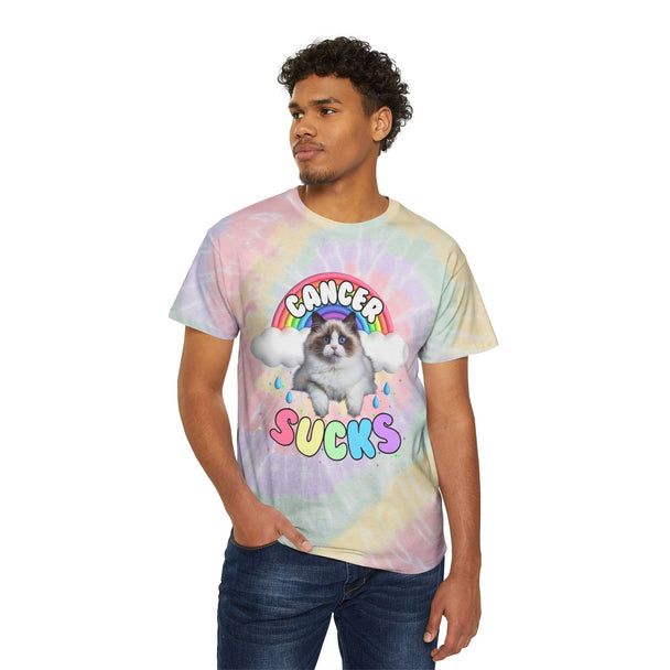Cancer Sucks But Here's a Cutie Cat - Spiral Tie-Dye Tshirt