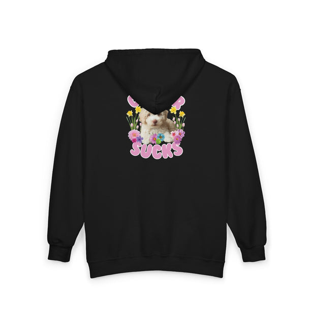 Cancer Sucks Cute Puppy – Floral Dog Cancer Awareness Gift for Survivors, Fighters & Supporters - Zip Up Hoodie