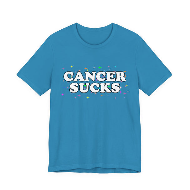 Cancer Sucks T-Shirt in White with Stars