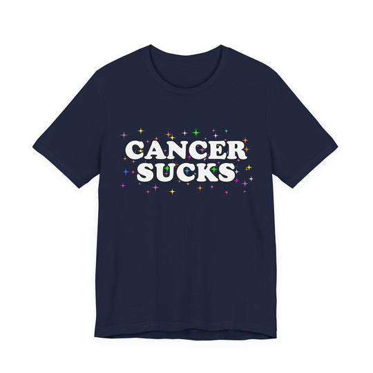 Cancer Sucks T-Shirt in White with Stars