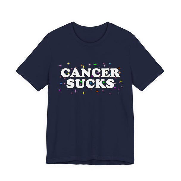 Cancer Sucks T-Shirt in White with Stars