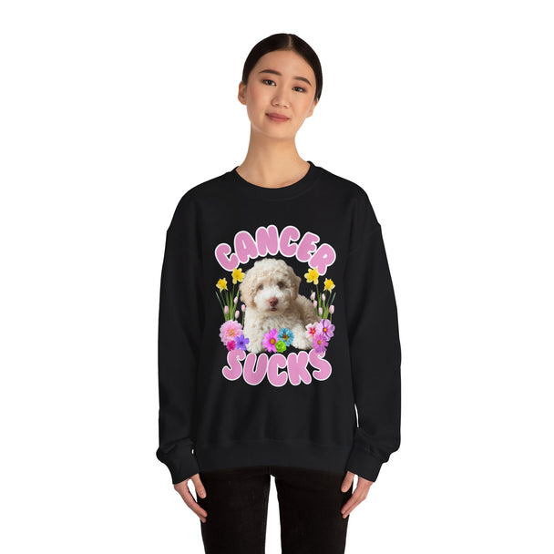 Cancer Sucks Puppy Flower Power Comfort-Fit Crewneck