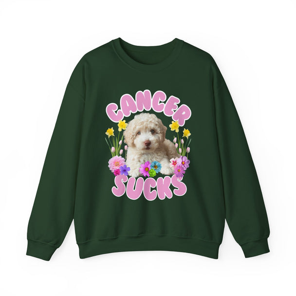 Cancer Sucks Puppy Flower Power Comfort-Fit Crewneck