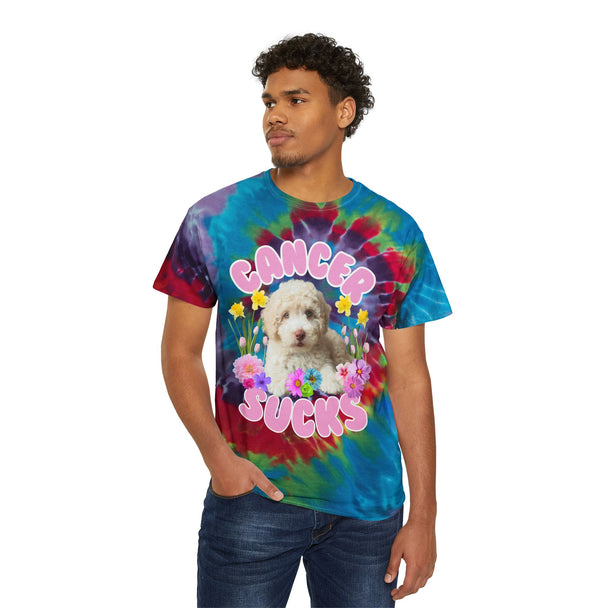 Cancer Sucks Puppy Flower Power – Spiral Tie-Dye T-shirt