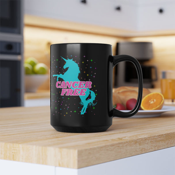 Cancer Free Unicorn 15oz Black Coffee Mug