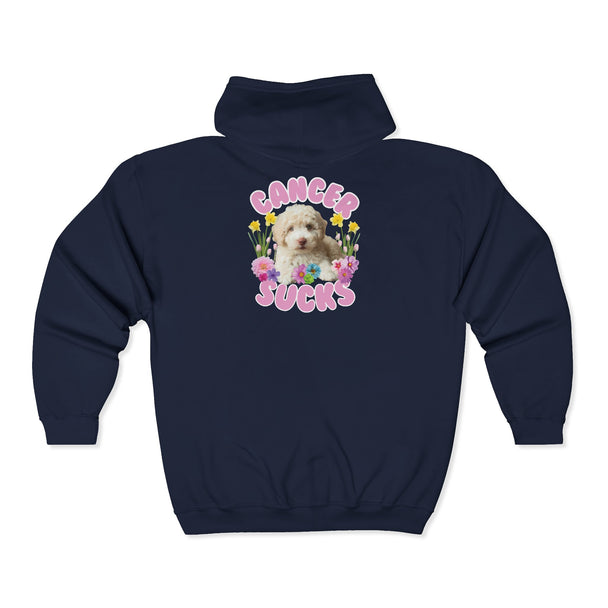 Cancer Sucks Cute Puppy – Floral Dog Cancer Awareness Gift for Survivors, Fighters & Supporters - Zip Up Hoodie