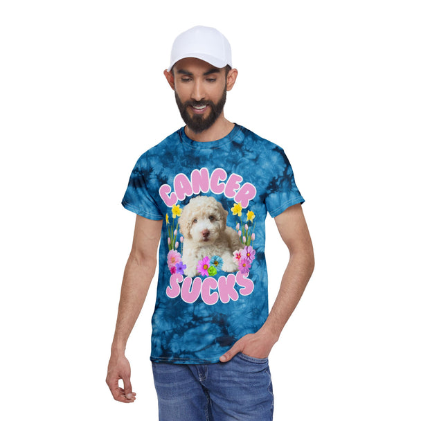 Cancer Sucks Cute Puppy Flowers Tie-Dye Tee