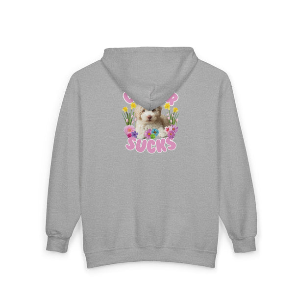 Cancer Sucks Cute Puppy – Floral Dog Cancer Awareness Gift for Survivors, Fighters & Supporters - Zip Up Hoodie
