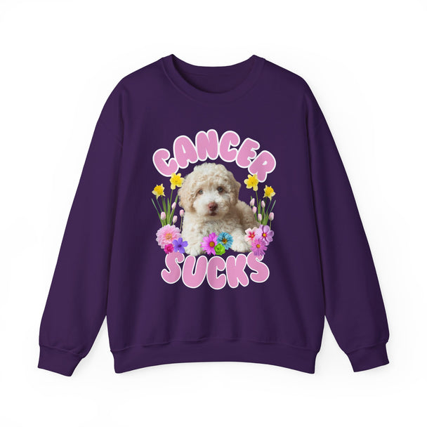 Cancer Sucks Puppy Flower Power Comfort-Fit Crewneck