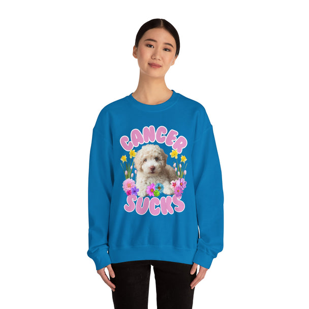 Cancer Sucks Puppy Flower Power Comfort-Fit Crewneck