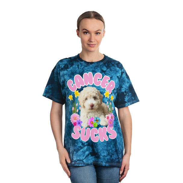 Cancer Sucks Cute Puppy Flowers Tie-Dye Tee
