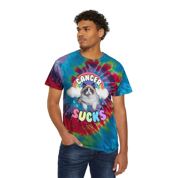 Cancer Sucks But Here's a Cutie Cat - Spiral Tie-Dye Tshirt