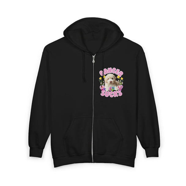 Cancer Sucks Cute Puppy – Floral Dog Cancer Awareness Gift for Survivors, Fighters & Supporters - Zip Up Hoodie