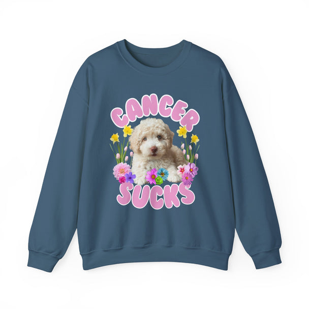 Cancer Sucks Puppy Flower Power Comfort-Fit Crewneck