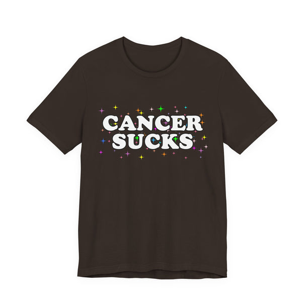 Cancer Sucks T-Shirt in White with Stars