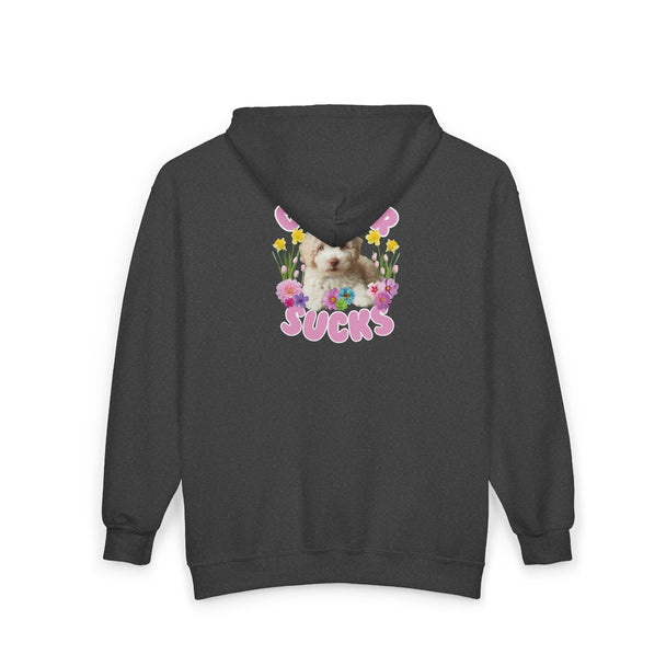 Cancer Sucks Cute Puppy – Floral Dog Cancer Awareness Gift for Survivors, Fighters & Supporters - Zip Up Hoodie
