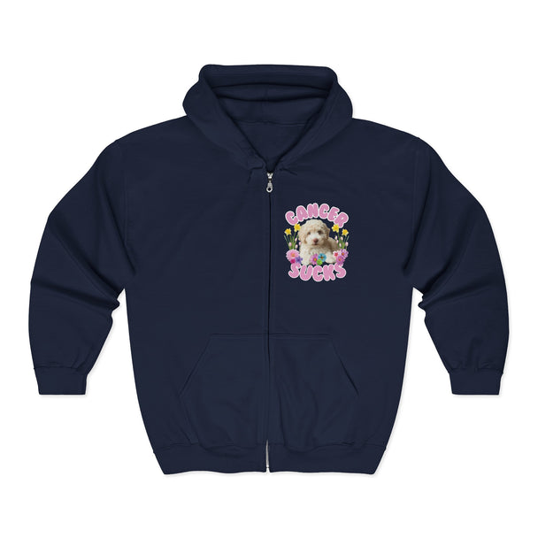 Cancer Sucks Cute Puppy – Floral Dog Cancer Awareness Gift for Survivors, Fighters & Supporters - Zip Up Hoodie