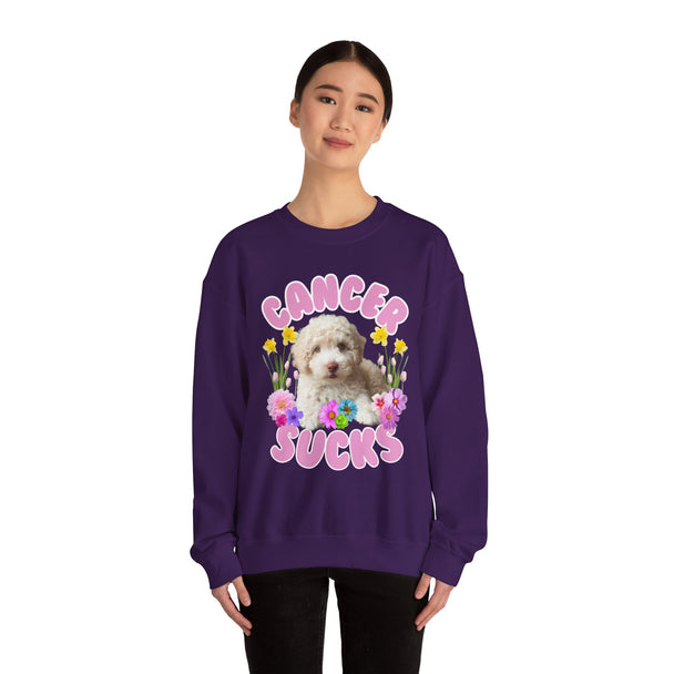 Cancer Sucks Puppy Flower Power Comfort-Fit Crewneck