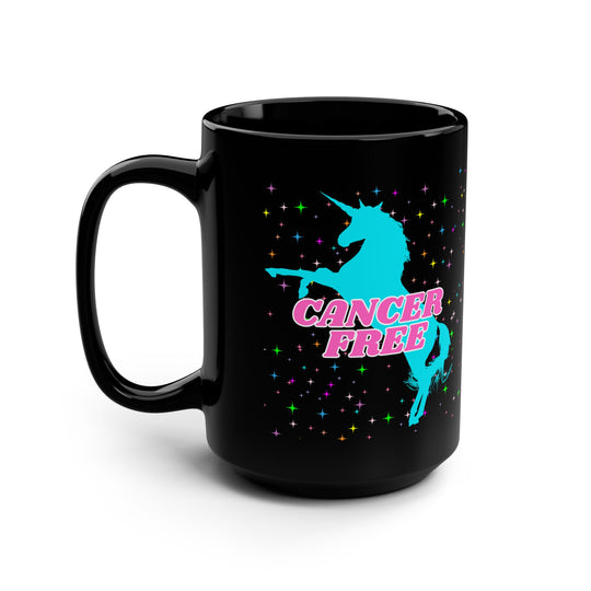 Cancer Free Unicorn 15oz Black Coffee Mug