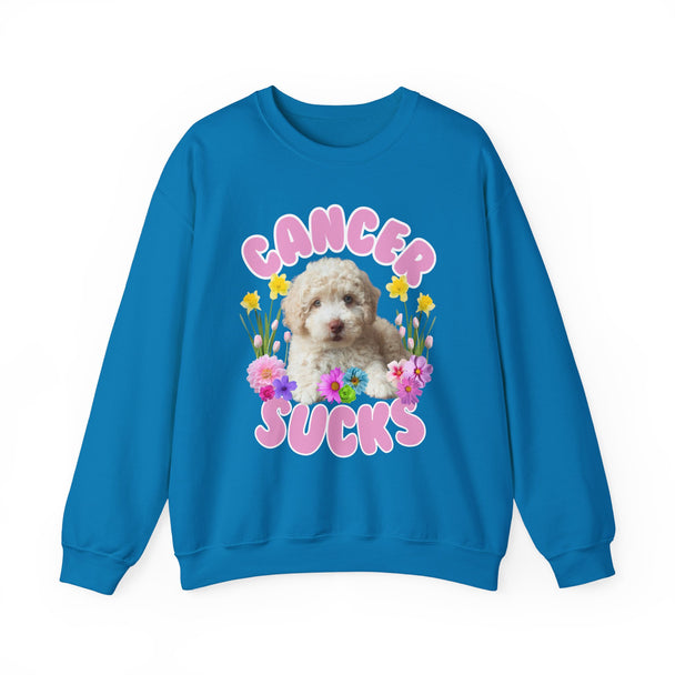 Cancer Sucks Puppy Flower Power Comfort-Fit Crewneck