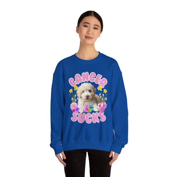 Cancer Sucks Puppy Flower Power Comfort-Fit Crewneck
