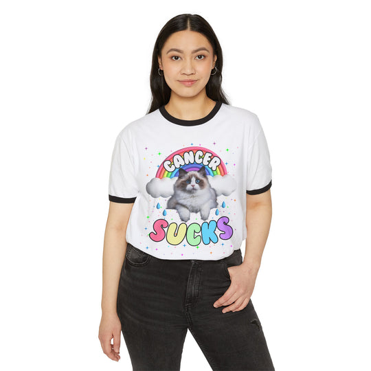 Cancer Sucks Cutie Cat Ringer T-Shirt