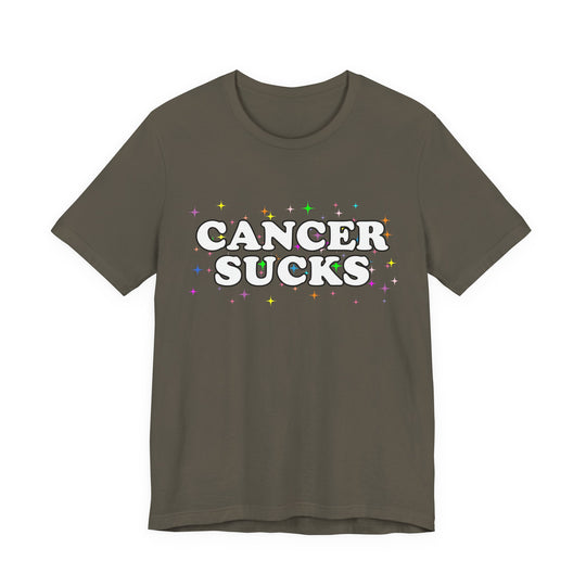 Cancer Sucks T-Shirt in White with Stars