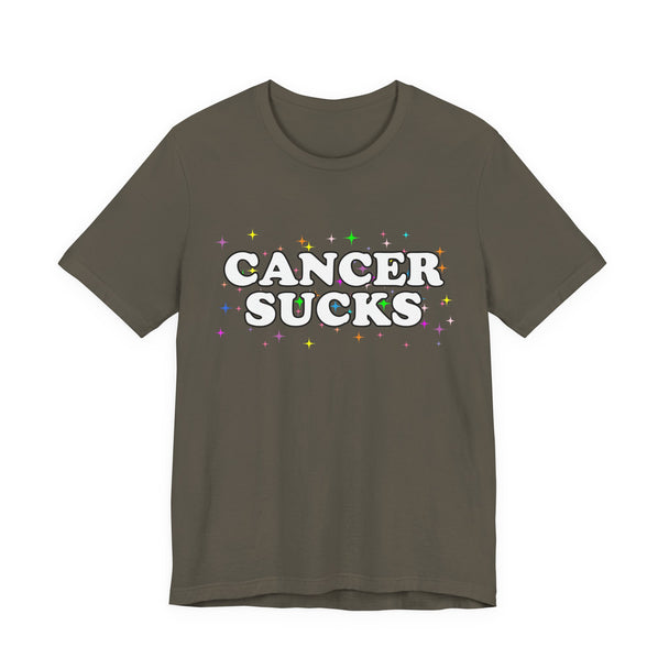 Cancer Sucks T-Shirt in White with Stars