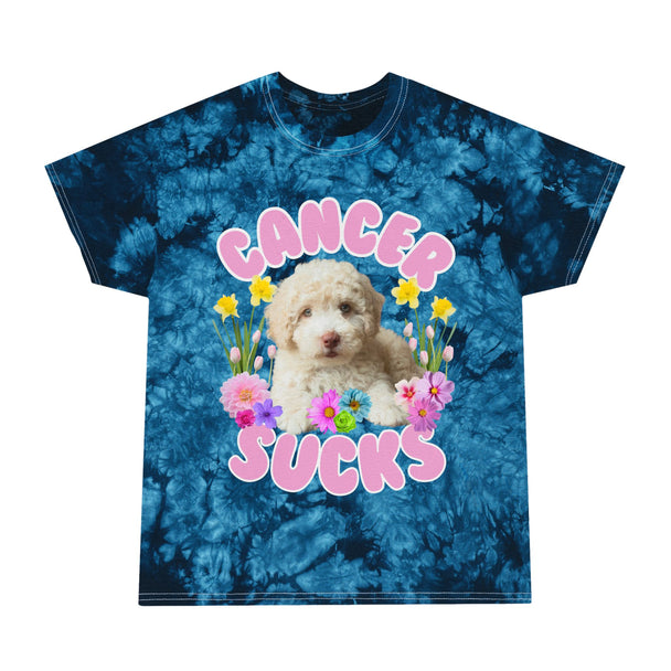 Cancer Sucks Cute Puppy Flowers Tie-Dye Tee
